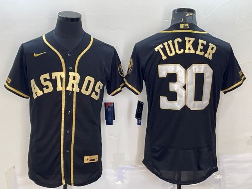 Men's Houston Astros #30 Kyle Tucker Black Gold Flex Base Stitched Jersey - Click Image to Close